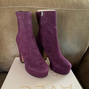 Avec Les Filles Plum Heeled Platform Kid Suede Boots